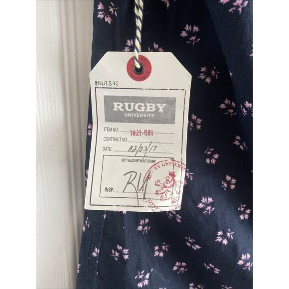 Rugby University Men's Small Navy Short Sleeve Flower Casual Button Down NEW - Picture 7 of 7